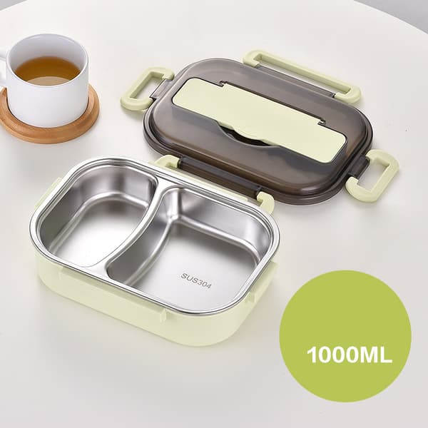Bentoboxar för studenter rostfritt stål foder dubbellager lunchlåda med lock lunchbehållare för barn vuxen Small 2 Grid Blue