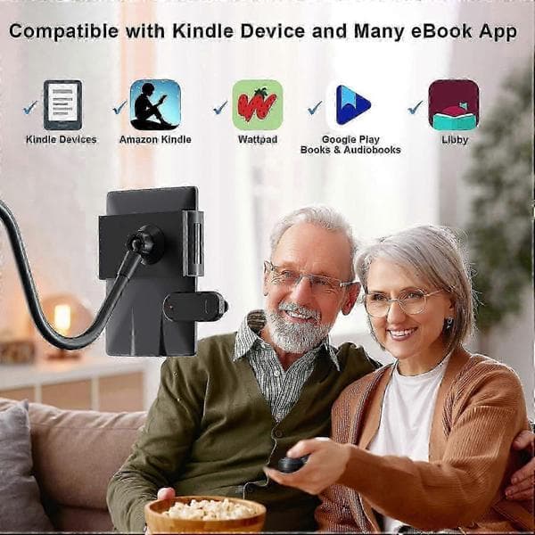 Kindle-pidike kauko-ohjattavalla sivunkääntäjällä, Hands Gooseneck -tablettiteline lukemiseen sängyssä