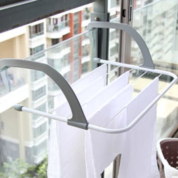Portable Clothes Drying Rack Multifunctional Foldable Hanging Drying Rack for Balcony Railings Window Sills Grey
