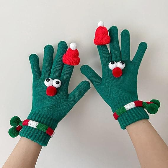 Julegave Øjenmaske Mønster Handsker til Kvinder Jul Vinter Grøntsagsdesign Varme Strikkede Touchscreen