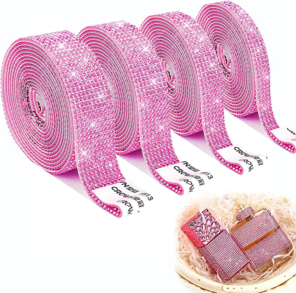 4 stk rosa rhinestone-klistremerker, krystall rhinestone-diamant