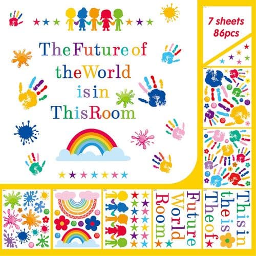 Wall decorations for children, handprints. Inspirational wall decals for the classroom
