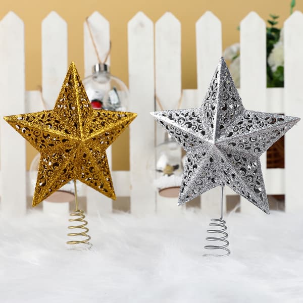 Sølvfarvet juletræstopstjerne 23 cm - Luksus