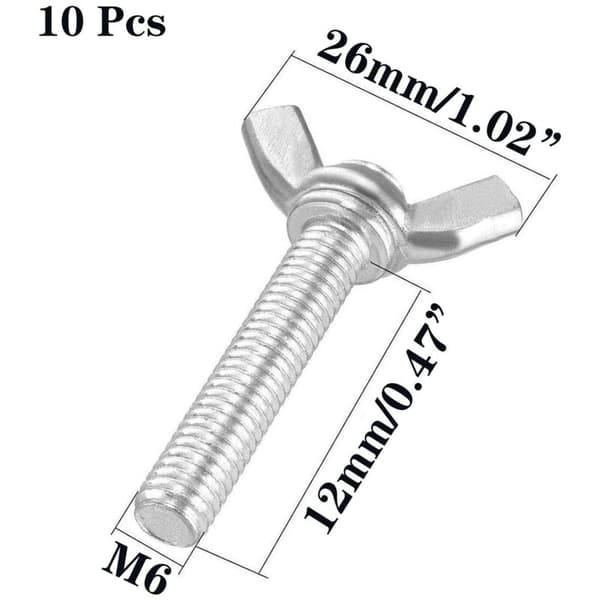 Förpackning med 10 M6 vingmuttrar i 304 rostfritt stål (M6-1.0 x 12 mm)（FMY）
