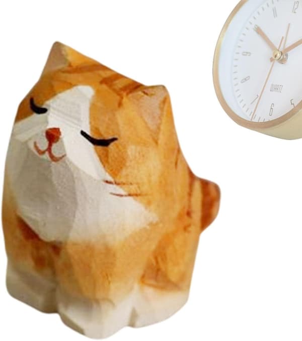 Trefigur av katt - Håndlaget Mini Oransje Kattunge Dekor - Wo