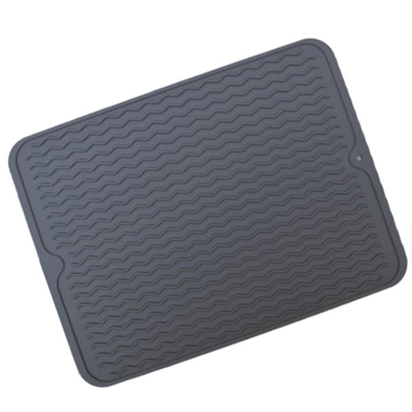 Dish Drying Mat 40x30cm Silicone Raised Edges Wavy Shape Sink Drain Board for Kitchen Bathroom Grey