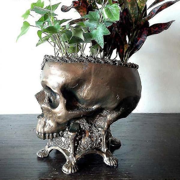 Skull Flower Pot Resin Craft Ornament Creative Halloween Gift for Home