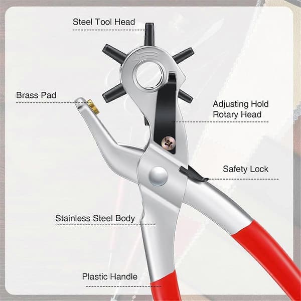 3-pack Belt Hole Punch for Leather, Craft Hole Puncher, Belt Hole Punch with 6 Different Hole Sizes