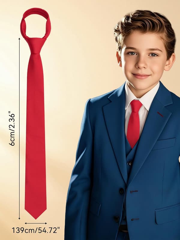 Gutteslips Svarte slips for gutt Ensfarget Selvbinder Barn Skole Bryllup Konfirmasjon Rød - Red