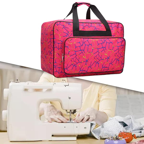 Sewing Machine Bag, Universal Canvas Tote Bag, Portable Padded Storage Dust Cover with Sewing Machine Pocket (Rose Red)