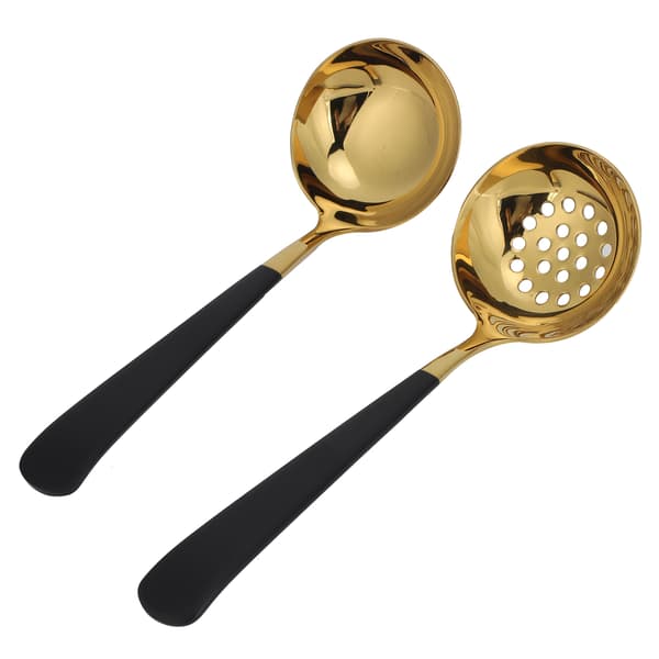 2 ST Rustfrit stål Slidske Suppeske Skimmer Køkkenredskab Sort Guld
