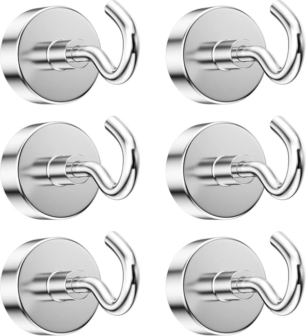 Strong Magnetic Hooks 20mm 12kg Load Capacity Removable Neodymium Round Kitchen Grill Refrigerator Stainless Steel Small 6-Pack