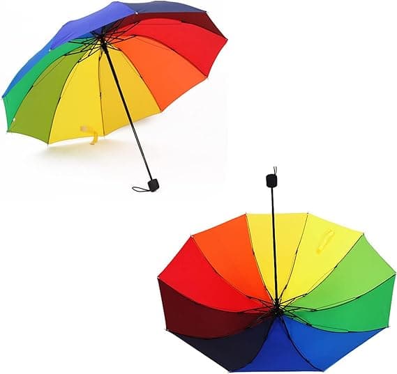Rainbow Umbrella, Windproof and Compact, 10 Ribs, Portable Foldable, Rainproof for Men and Women
