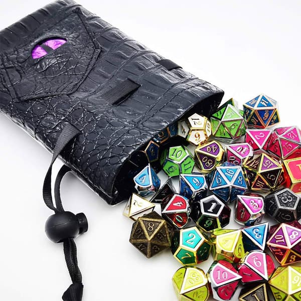 Lær terningpose for D&D Dungeons & Dragons rollespill med snøring for gaver av mynter og tilbehør Rundt øye
