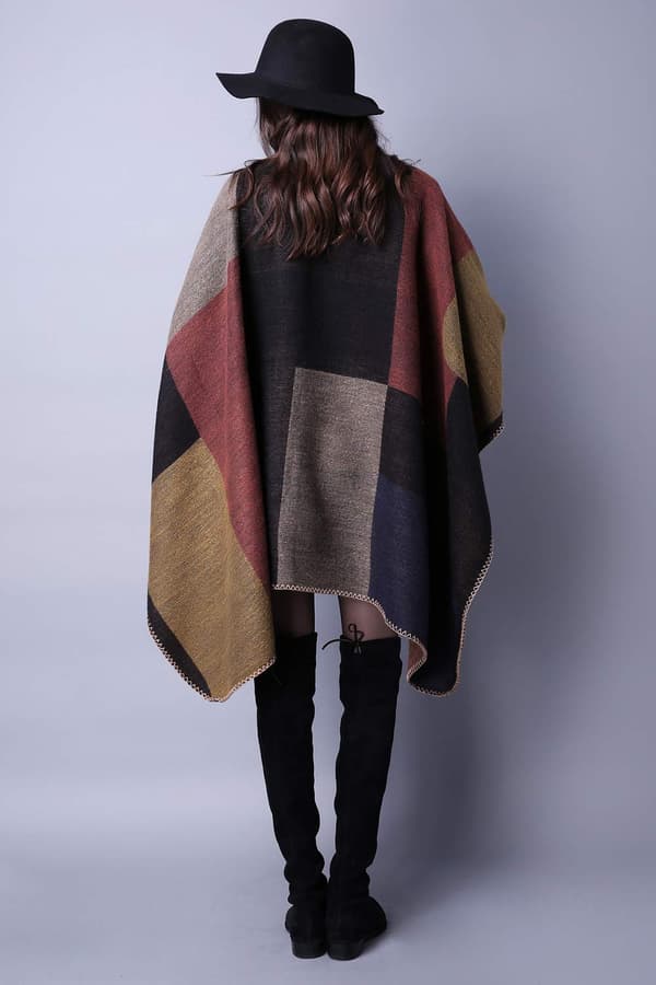 Filt sjal wrap for kvinner, vinter åpen cape kappe oversized cardigan genser