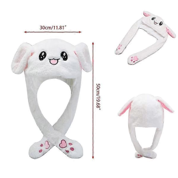 LED Luminous Plush Rabbit Funny Hat With Moving Jumping Ears White White