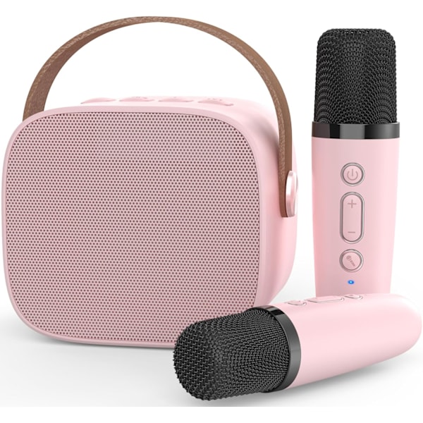 Mini Karaoke-maskin, roliga leksaker julklappar födelsedagspresenter till barn i åldern 4-12 flickor, pojkar, vuxna (rosa 2 mikrofoner)