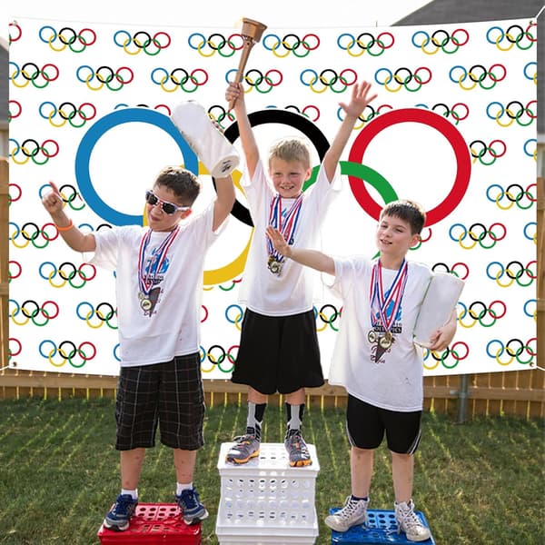 Olympiske dekorasjoner Banner 180 x 110 Ringer Spill Internasjonalt Sportstema Pos