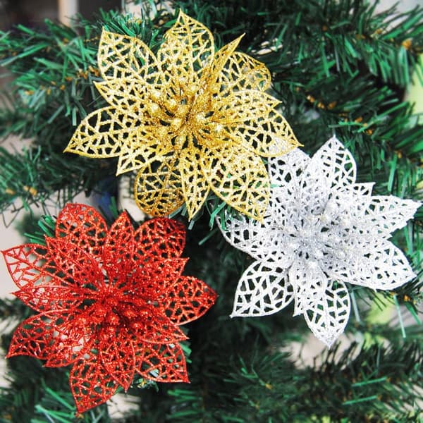 Pakke med 8 kunstige glitterjulestjerner juletræspynt