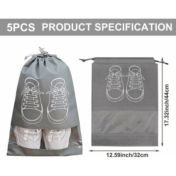 5-pack Large Dustproof Shoe Bags with Drawstring and Transparent Windows