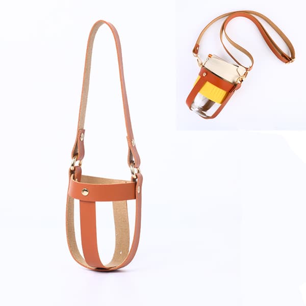 Retro Portable Leather Cup Holder, Coffee Color, 1 Piece