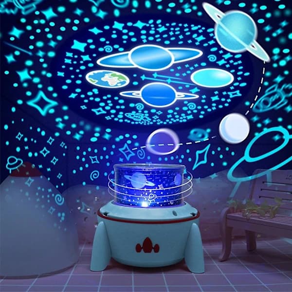 Star Projector Lamp Charging Rotating Small Rocket Remote Control 6 Dream Projector Lamp With Remote Control Star Light Music Box Blue