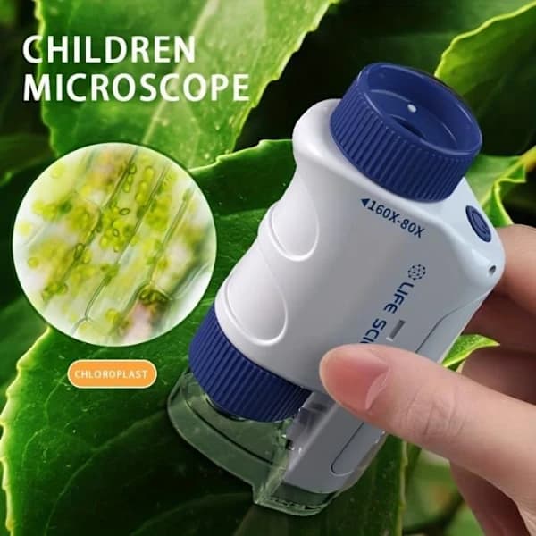 Portable Microscope, 120x Pocket Microscope with LED Illumination Educational Gifts for Kids and Students, Blue