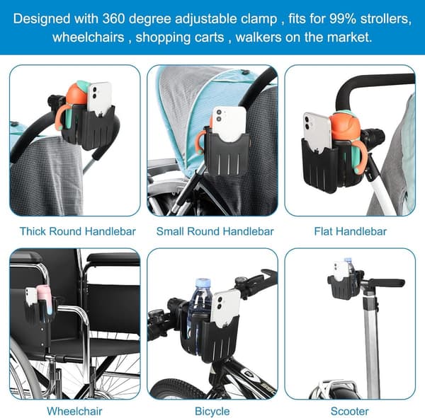 Stroller Cup Holder - Bicycle Cup Holder - Universal Cup Holder - 2-in-1 Cup Holder and Phone Holder - Suitable for All