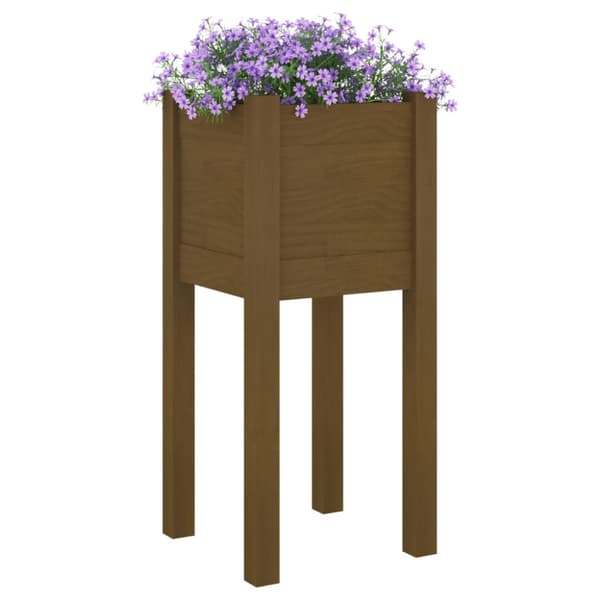 Plant box honey brown 31x31x70 cm solid pine