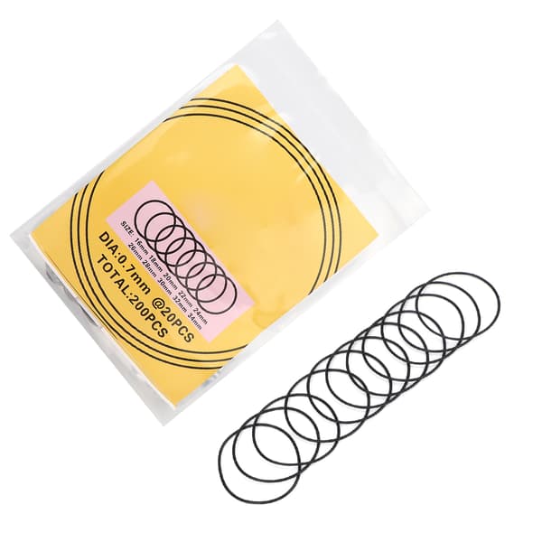200 Pcs O-ring Waterproof Rubber Seal Watch Back Gaskets Repair Tool (0.7mm)