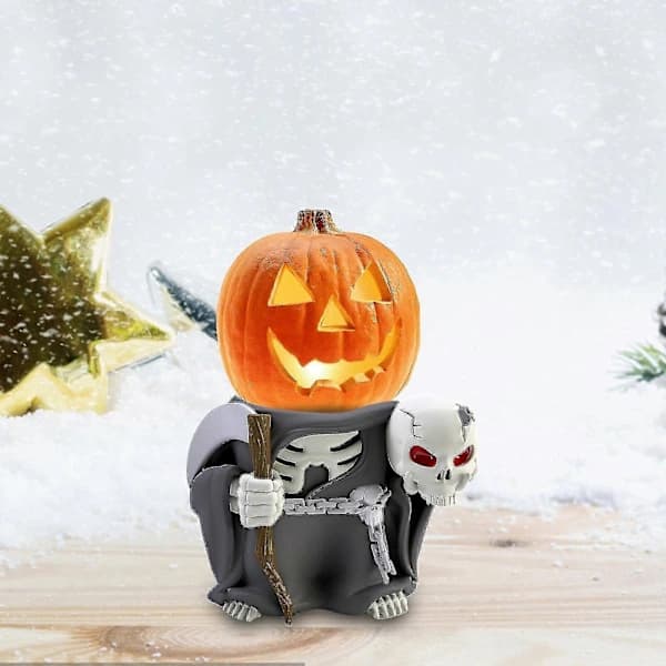 2025 Halloween Lysende Harpiks Græskar Ridder Statue Fest Dekoration Havepynt