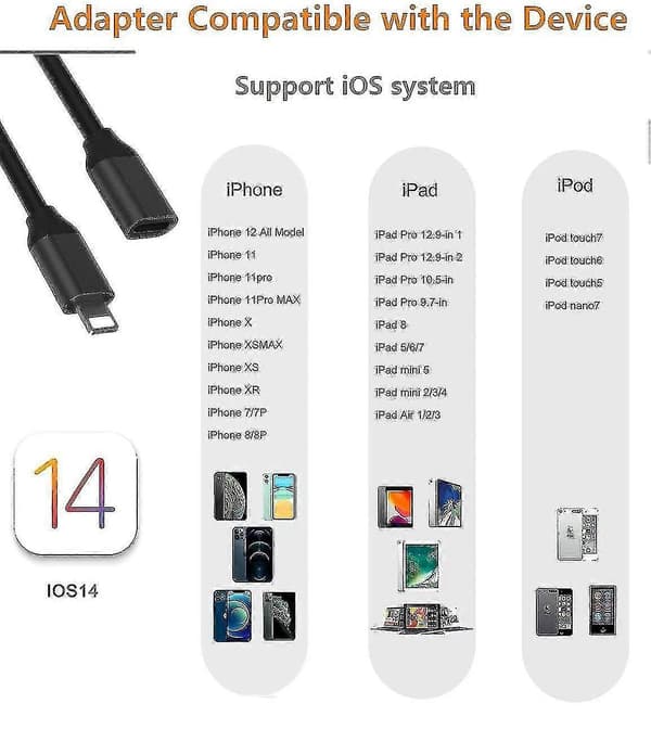 Lightning Forlængerkabel 1,8m til iPhone iPad, Apple MFi-certificeret iPhone Forlængerledning Hun til Han Stik Overfører Lyd Video Musik Data