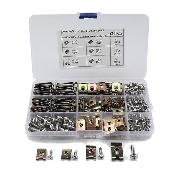 200 stk Skrue & U-Mutter/U-Clip Sortiment