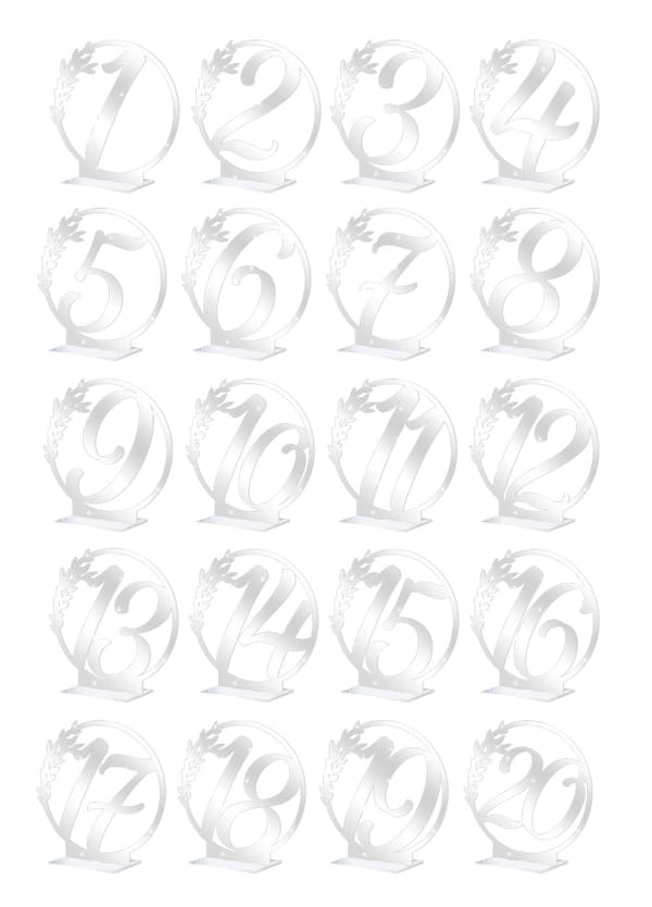 (1-20) 20 Numbered Acrylic Plates - Silver with Base