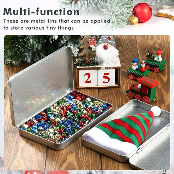 Rectangular Metal Tin Box with Hinged Lid, Empty Storage Container for Crafts and Small Items, Silver, 7 x 4.2 x 0.6 Inches, 2-Pack
