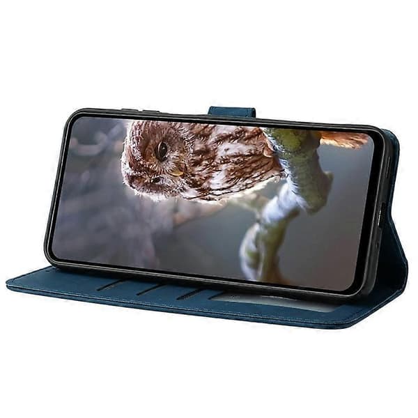 Kompatibelt skal för iPhone 16e, uggla-tryckt PU-läder plånboksfodral med handledsrem [DB] Blå Blue