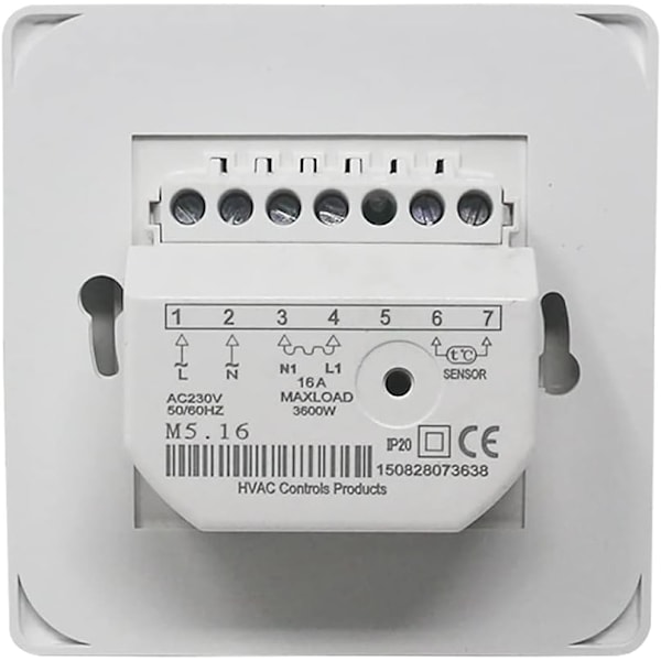 Manuell elektrisk golvvärmetermostat med AC 220V 16A sond, mekanisk golvvärme termostatregulator [Energiklass A+++]