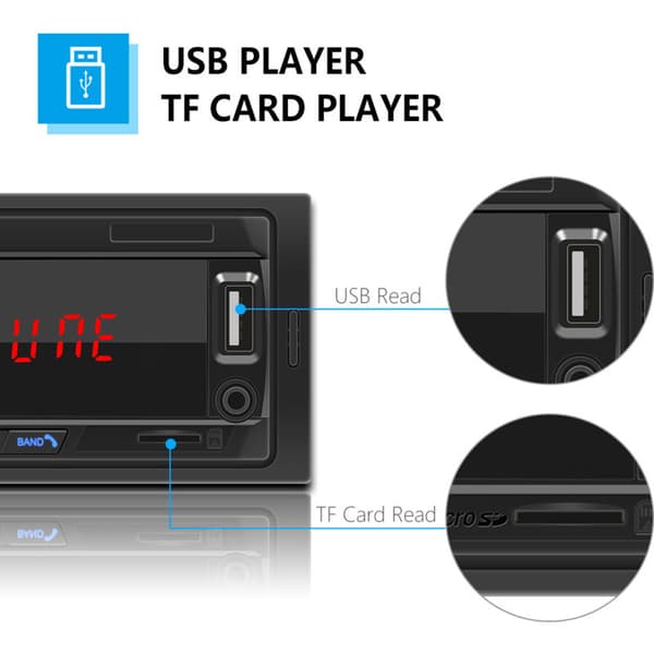 12V Universal 1DIN LED Car Stereo Radio Player Aux Input Receiver Support TF Card U Disk FM