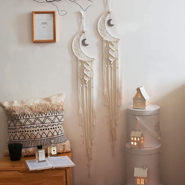 Boheme Macrame Vægophæng Måne Drømmefanger Håndvævet Væg