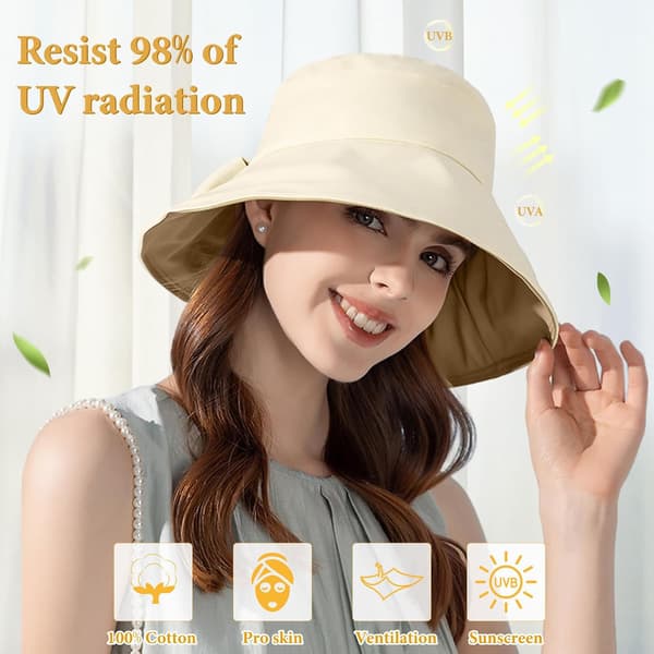 Beige, Dame Sommer Sammenfoldelig Solhat Solhat Anti UV Bomuld Sommerferie Have Solhat til Kvinder UPF UV