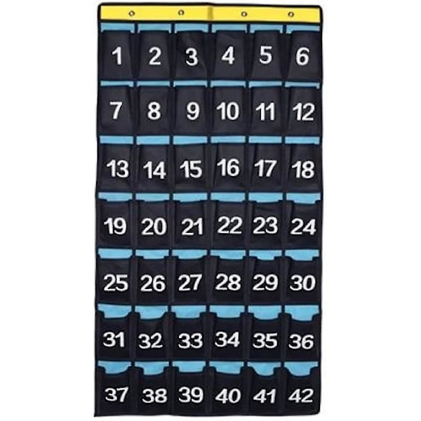 Numbered Organizer Classroom Pocket Chart For Cell Phones Calculators Holders Blue (36 Pockets)