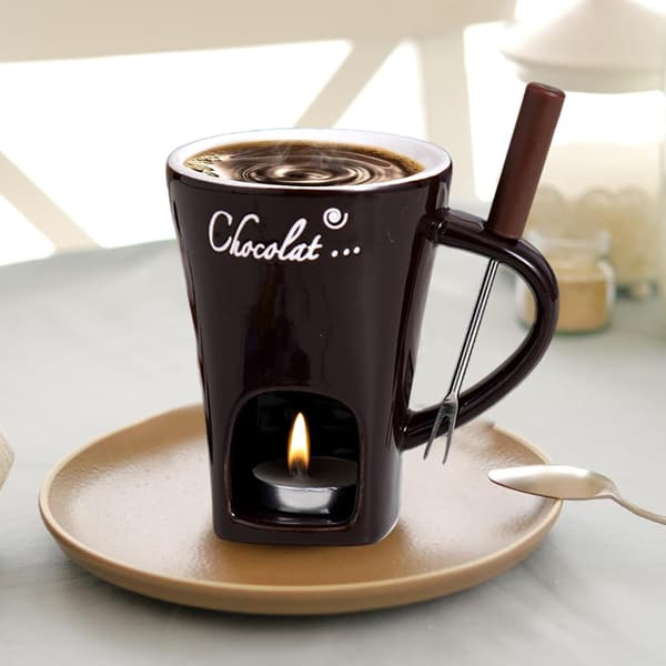 Fyrfadslys Fondue Sæt, Keramisk Smeltegryde til Chokolade og Dessertkaffe Coffee