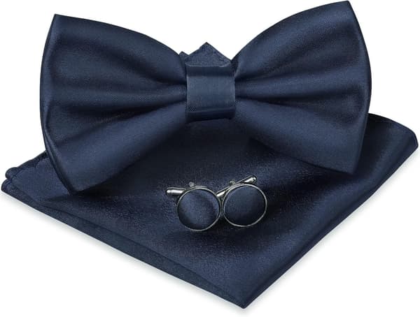 Men's Tie, Tie with Hook, Cufflinks and Handkerchief Set, Navy Blue