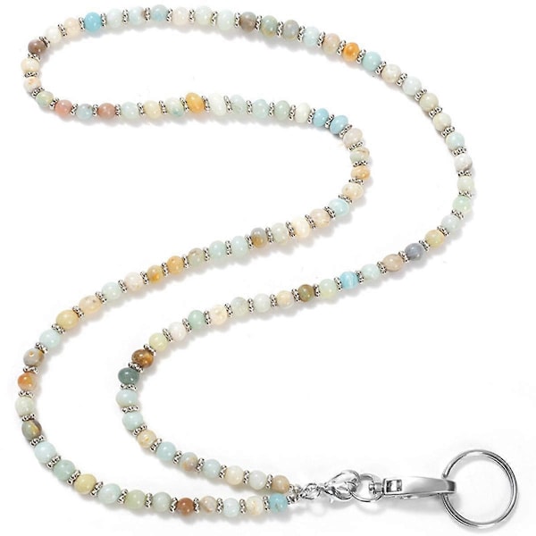 Beaded Lanyard for ID Badges and Keys, Cute Teacher Lanyard, Natural Stone Beaded Lanyard for Women