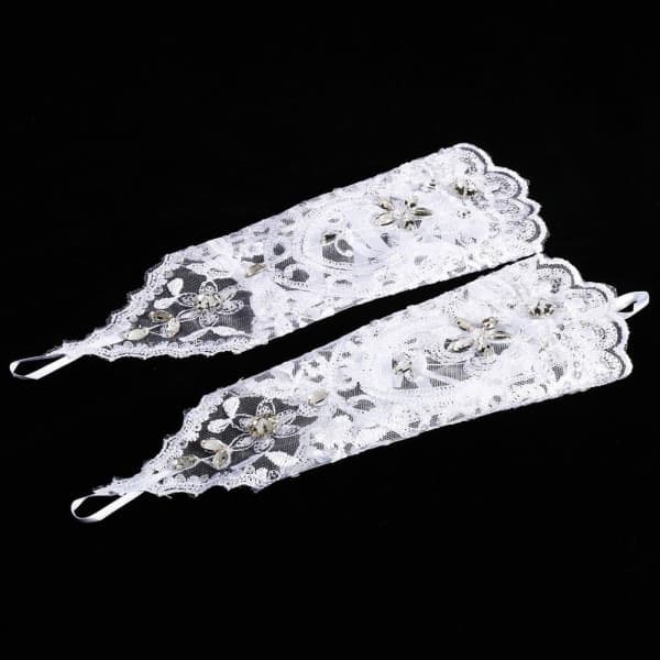 Bröllopshandskar, Långa spetshandskar med strass, damaccessoarer (vit)