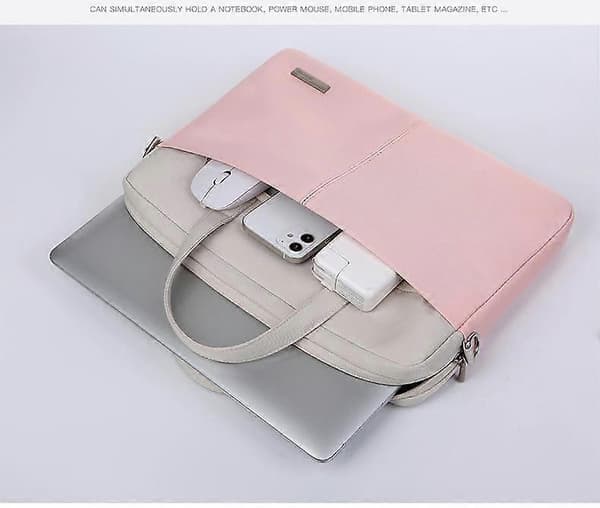 Laptop Bag PU Large Capacity Shoulder Diagonal Bag for Dell, Lenovo 15.6 inch Pink