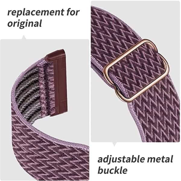 4-delt elastisk nylon kompatibel med Fitbit versa 3 / Fitbit sense justerbart elastisk stoff smartklokke sportsarmbånd (rosa/hvit/røykfarget)