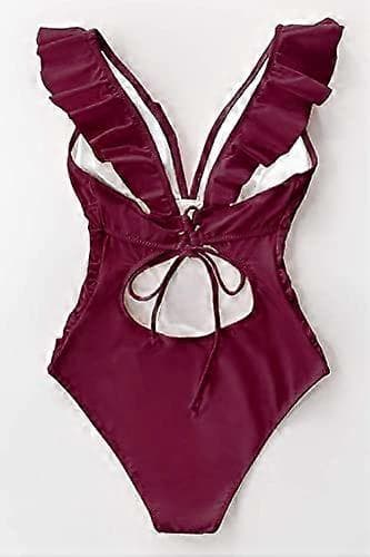 Women's Ruffle Lace Up Beach Swimsuit Tummy Control Bathing Suit