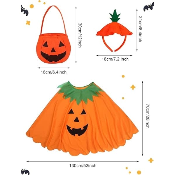 Halloween Græskar Kostume Sæt til Voksne - Græskar Poncho med Tilbehør