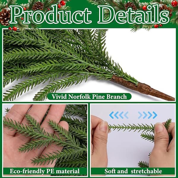 10-pack Decorative Pine Needles, 10-branch Christmas Simulation Pine Needles, Used for Christmas Trees, Artificial Green Plants